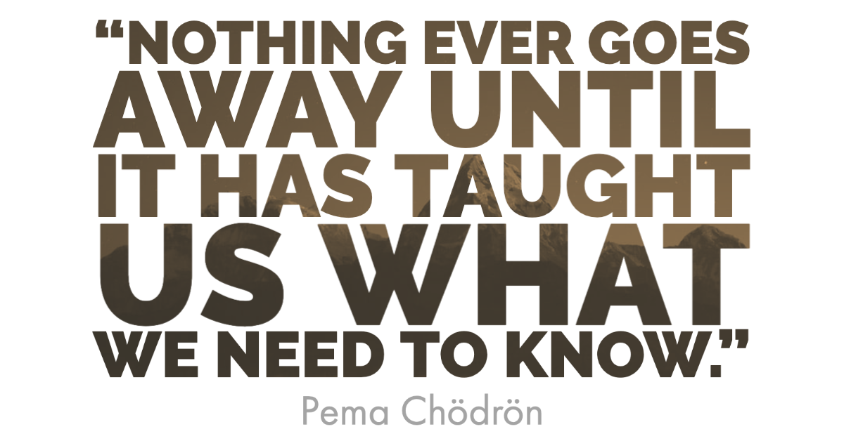 "Nothing ever goes away until it has taught us what we need to know" - Pema Chödrön